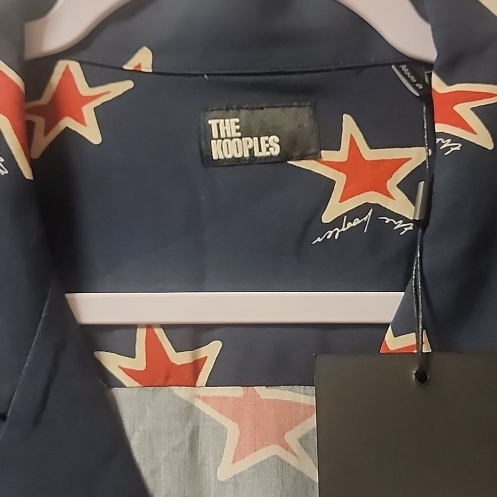 The Kooples Red White And Blue Star Short Sleeve Button Down Shirt Nwt L $235 - Picture 3 of 4